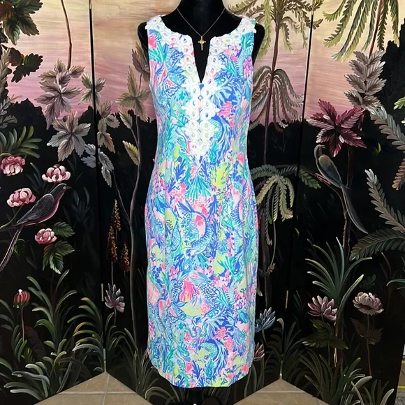🧜‍♀️💞Lilly Pulitzer Gabby 20" Stretch Shift Dress Multi Mermaids Cove 💞🧜‍♀️ - Picture 2 of 7